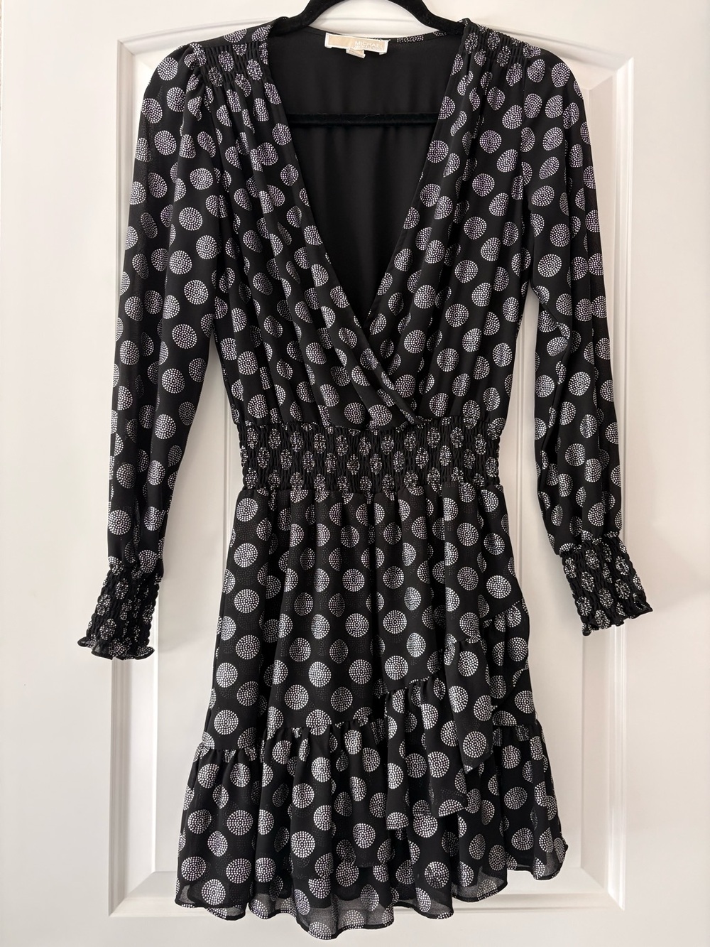 Michael Kors Black Polka Dot Wrap Mini Dress
